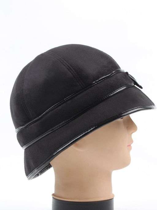 1653 BLACK Шляпа клош зимняя женская (искусственная замша, искусственный мех)