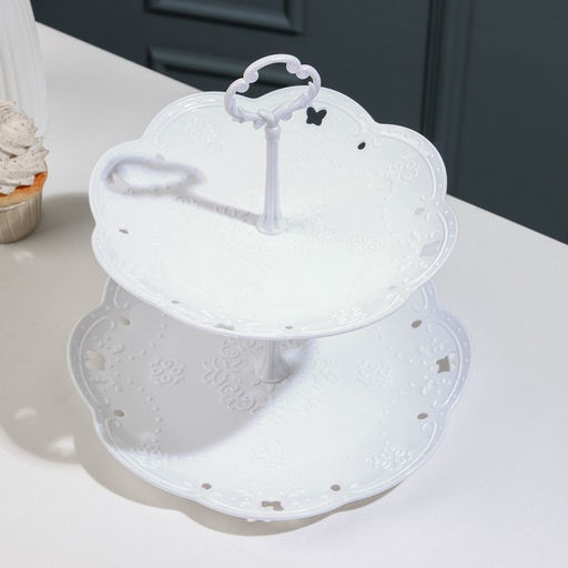 Этажерка-фруктовница круглая Вивьен, 2 яруса, d=22 см, d=26 см, цвет белый - Simaland фото 2