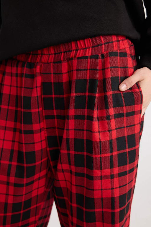 Прохладные широкие брюки Широкие брюки в клетку с карманами на талии Эластичные пижамные брюки с нормальной талией - Defacto фото 5