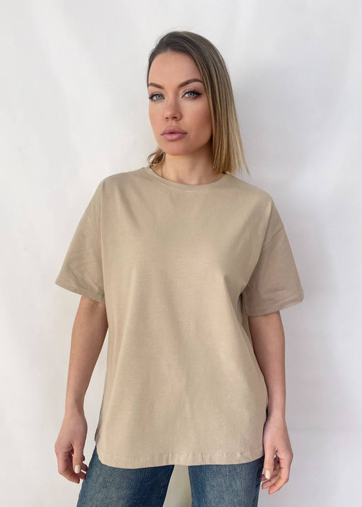 K12575 Футболка OVER SIZE (плотный хлопок) БЕЖЕВЫЙ