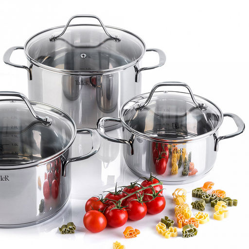 Кастрюля из нержавеющей стали Элиас 2л, д18см, h9см, s0,6мм, дно s2,8мм, стеклянная жаропрочная крышка, стальной обод, пароотвод, капсулированное дно, полировка внешняя - зеркальная, внутренняя - зеркальная, мерная шкала, цветная коробка, TalleR - Домашняя мода фото 4