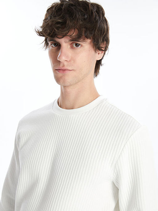 Bisiklet Yaka Uzun Kollu Erkek Dokulu Sweatshirt