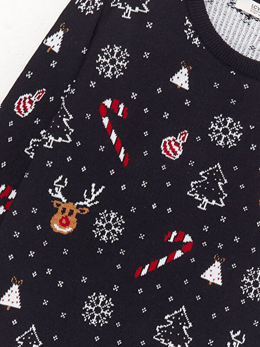 Bisiklet Yaka Y?lba?? Temal? Uzun Kollu Erkek ?ocuk Triko Kazak