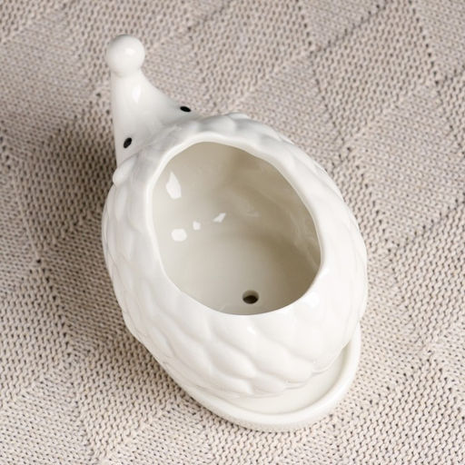 Декоративный горшок для цветов «Ёжик кверху носик», 250 мл, 11.6×8.3×6.2 см, керамический, с поддоном, белый