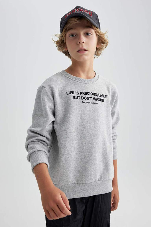 Плотный свитшот для мальчиков с круглым вырезом - Defacto фото 3