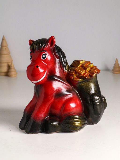 Копилка для денег Огненный конь с деньгами, гипс, 21 см, красный