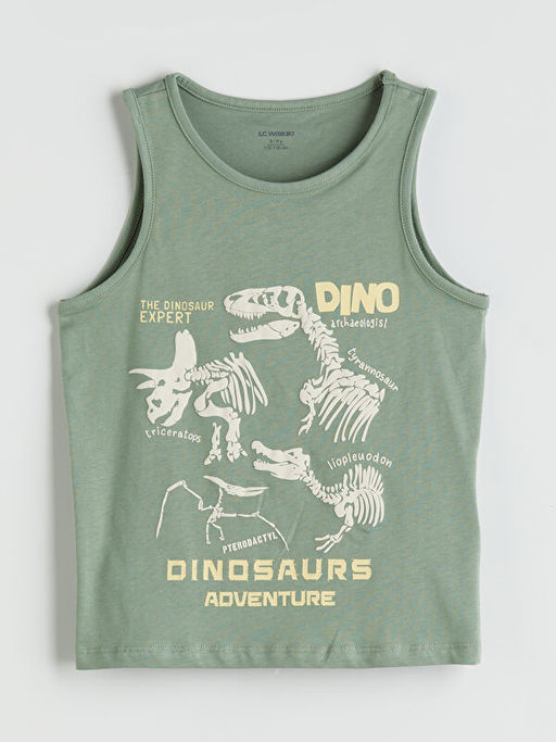 Bisiklet Yaka Dinozor Bask?l? Erkek ?ocuk Atlet