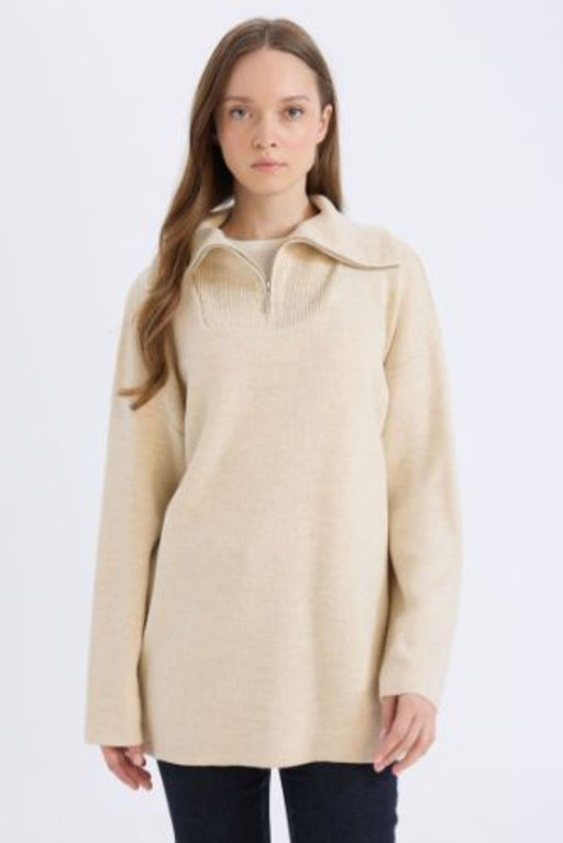 Regular Fit Fermuarl? Dik Yaka Triko Kazak Tunik