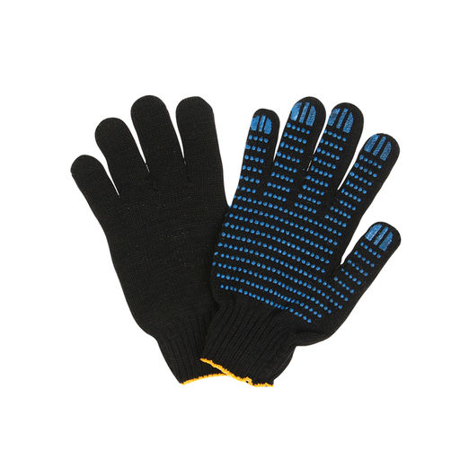 Цена за 10 шт. Перчатки садовые, хб, вязка 7 класс, 6 нитей, размер 10, с ПВХ точками, чёрные, Greengo