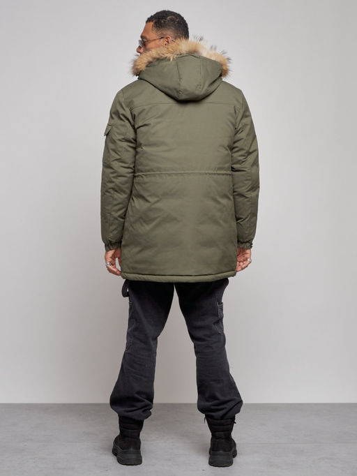 Парка мужская зимняя удлиненная с мехом цвета хаки 8318Kh - Wonderrman фото 5
