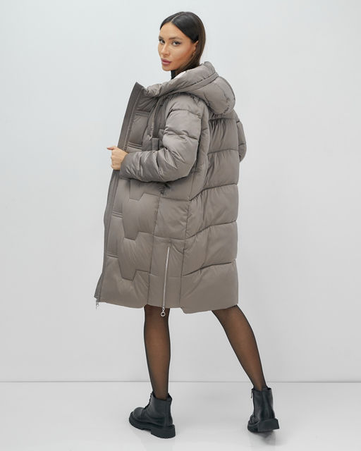 Пальто зимнее утепленное с капюшоном женское серого цвета 7638Sr - Visdeer фото 19