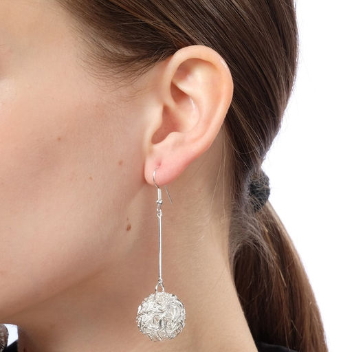 Серьги висячие Шарик переплетение, цвет светлое серебро, 6.5 см