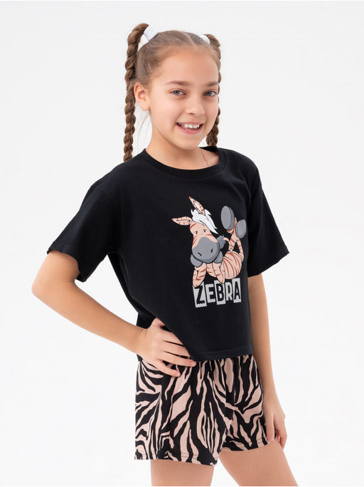 Пижама "Зебра" коричневая детская девочка с шортами