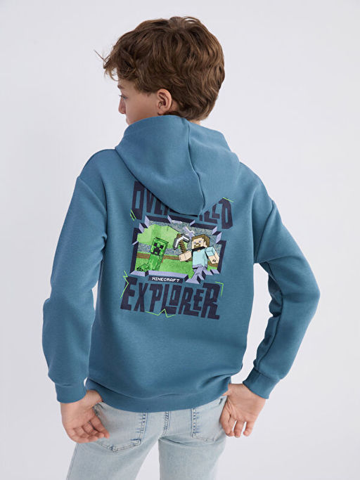 Kap??onlu Minecraft Bask?l? Erkek ?ocuk Sweatshirt