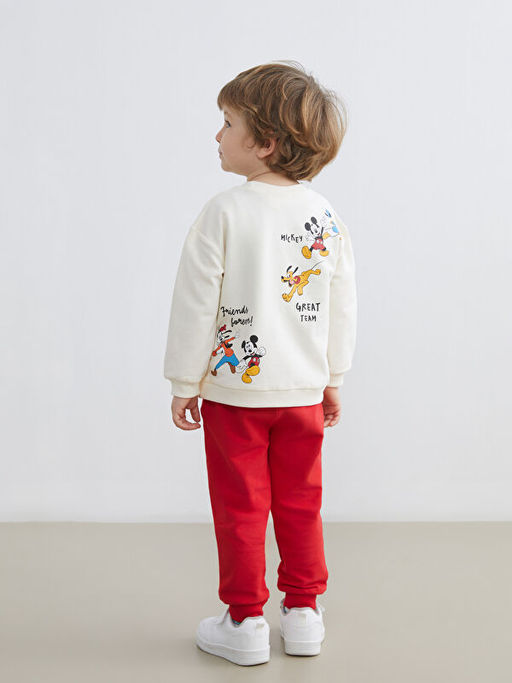 Bisiklet Yaka Mickey Mouse Bask?l? Erkek Bebek Sweatshirt ve E?ofman Alt