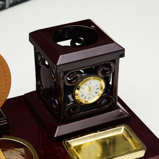 Набор настольный, органайзер 6 в 1, с визитницей и часами, вишня