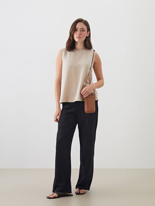 Bisiklet Yaka Keten Kar???ml? Bluz