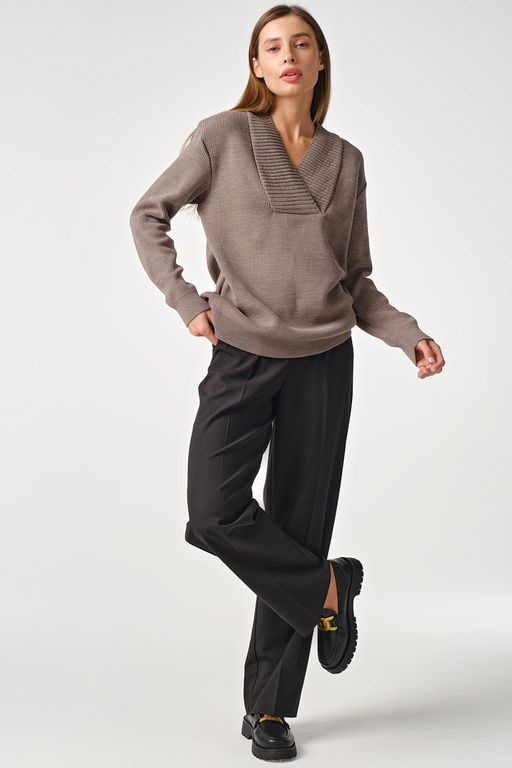 Пуловер вязаный свободный со спущенным плечом черный - Fly фото 14