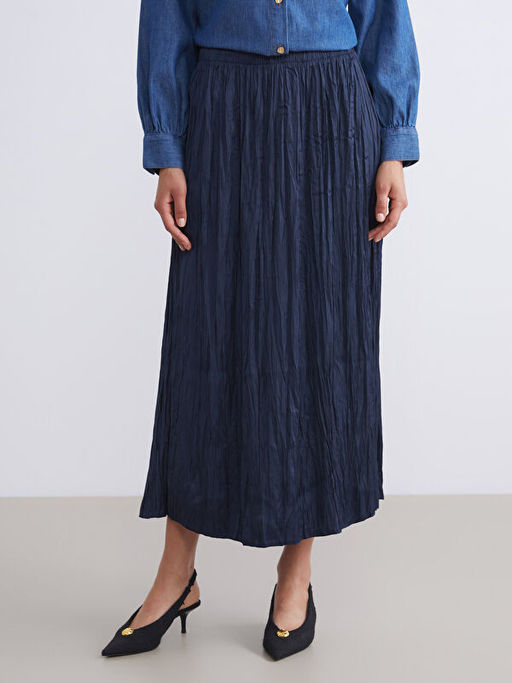 Beli Lastikli Saten Pileli Etek