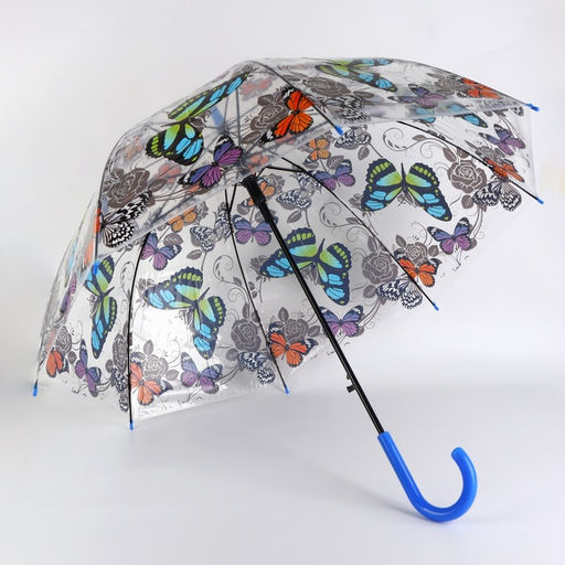 Зонт - трость полуавтоматический «Бабочки», 8 спиц, R=43/60 см, d=86 см, рисунок МИКС
