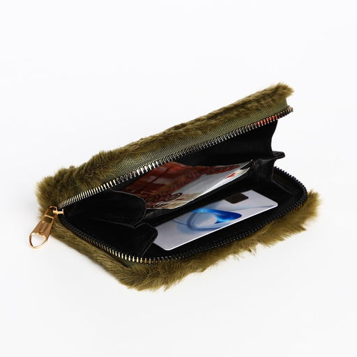 Кошелёк маленький, пушистый, на молнии, зелёный