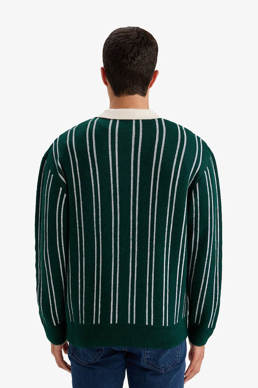Relax Fit Polo Yaka _izgili Triko Kazak - Defacto фото 5