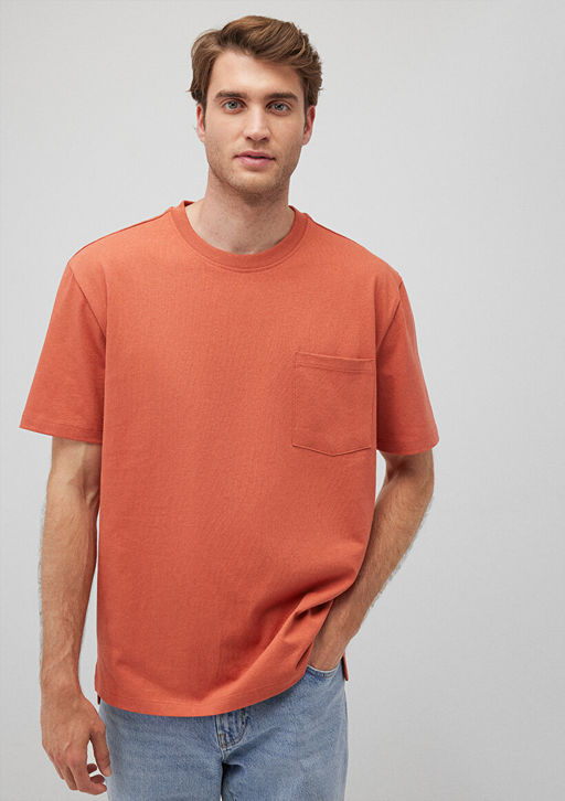 Cep Detayl? Turuncu Basic Tisort - Mavi фото 2