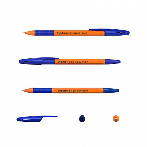 Цена за 50 шт. Ручка шариковая ErichKrause R-301 Stick&Grip Orange 0.7, цвет чернил синий (в коробке по 50 шт.)  фото 18