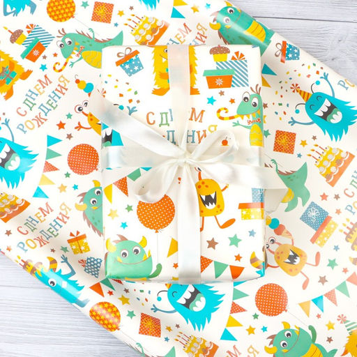 Цена за 3 шт. Бумага упаковочная глянцевая «Динозаврик», 70×100 см, 1 шт.