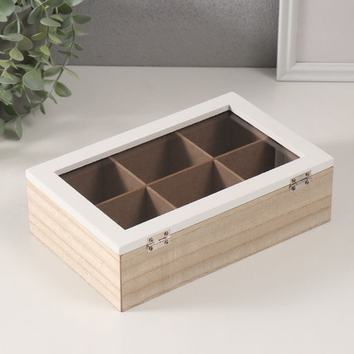 Шкатулка для чая 6 делений «Домики и деревья», дерево, 15.4×23.4×7.2 см