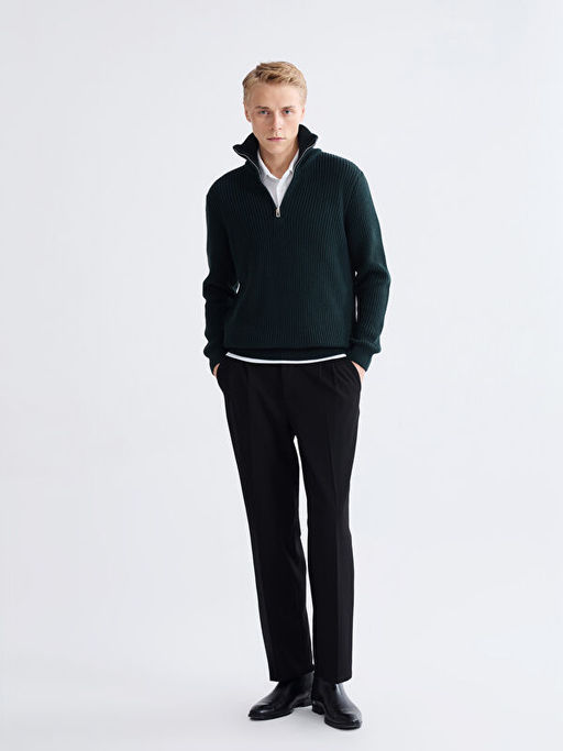 Fermuarl? Dik Yaka Erkek Triko Kazak