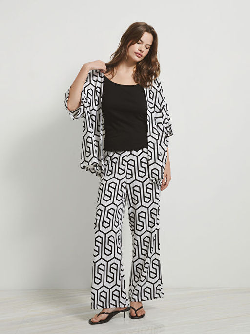 ?al Yaka Desenli Kad?n Kimono