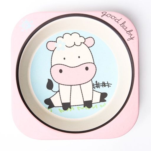 Набор детской посуды Коровка из бамбука, 5 предметов: тарелка, миска, стакан, столовые приборы - Крошка я фото 6