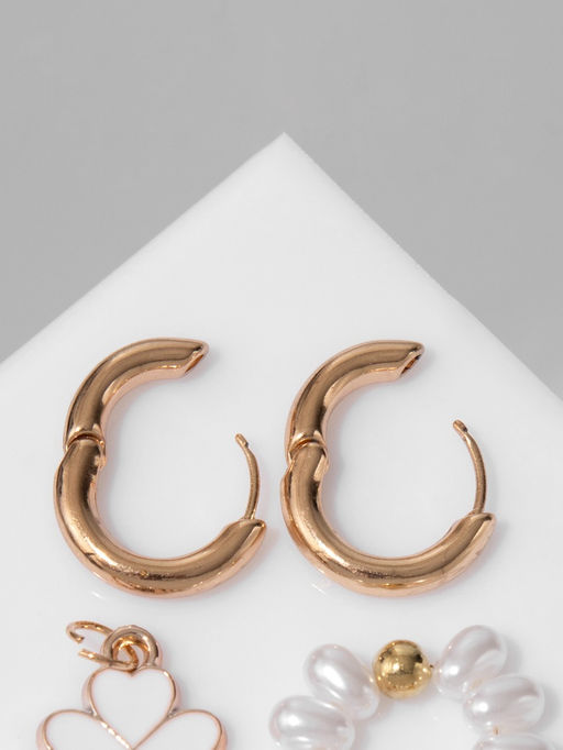 Серьги со съёмным элементом Трансформер клевер-сердце, цвет бело-бежевый в золоте