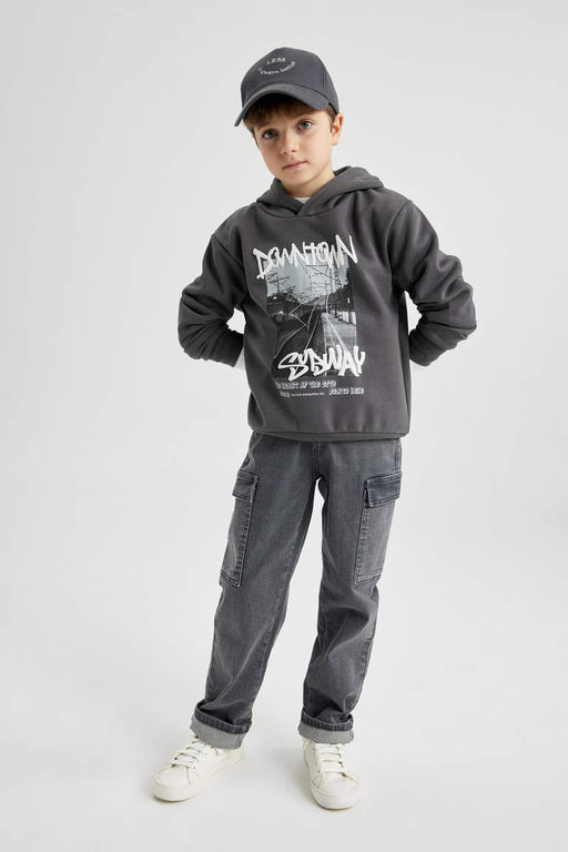 Толстая толстовка с капюшоном и принтом для мальчиков - Defacto фото 2