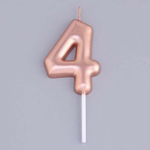 Цена за 3 шт. Свеча в торт «Европейская», цифра 4, 6 см, розовое золото