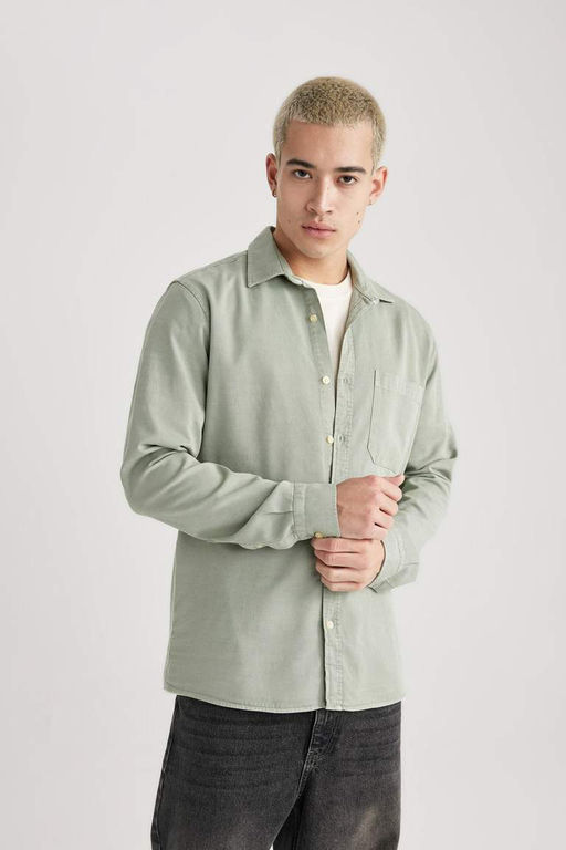 Хлопковая рубашка с длинными рукавами и воротником поло стандартного кроя - Defacto фото 5