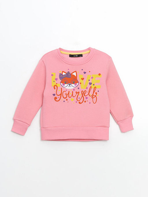 Bisiklet Yaka Bask?l? K?z ?ocuk Sweatshirt