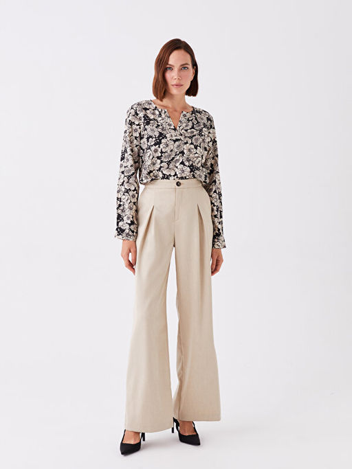 Ka??k Yaka ?i?ekli Uzun Kollu Kad?n Bluz