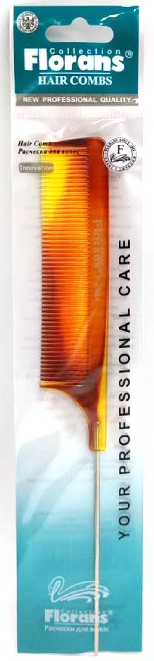 Расческа "FLORANS" Янтарь с металл. хвостом, OPP, F-2824