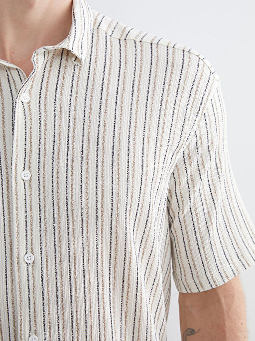 Regular Fit K?sa Kollu ?izgili Erkek G?mlek