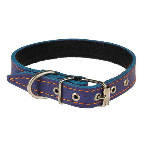 Ошейник кожаный на синтепоне, 46 х 2 см, ОШ 25-35 см, синий - Пижон фото 2