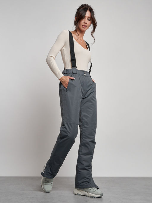 Полукомбинезон утепленный женский зимний горнолыжный серого цвета 7607Sr - Colannia фото 12