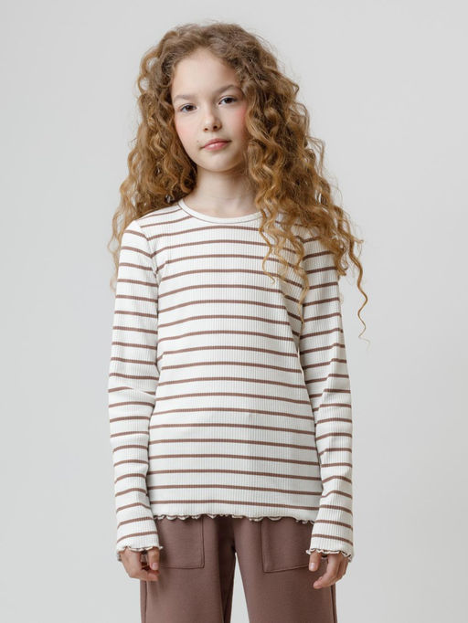 КР 302820/сахар,капучино,полоска к633 лонгслив (футболка дл.рукав) для дев