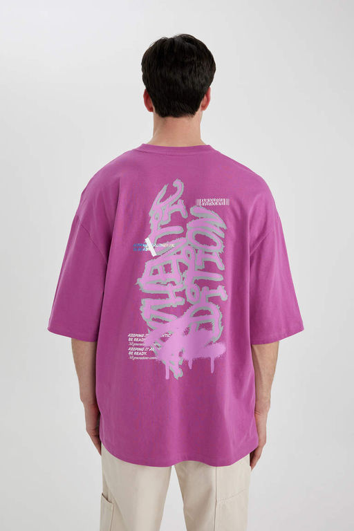 Свободная футболка с круглым вырезом и короткими рукавами с принтом на спине - Defacto фото 5