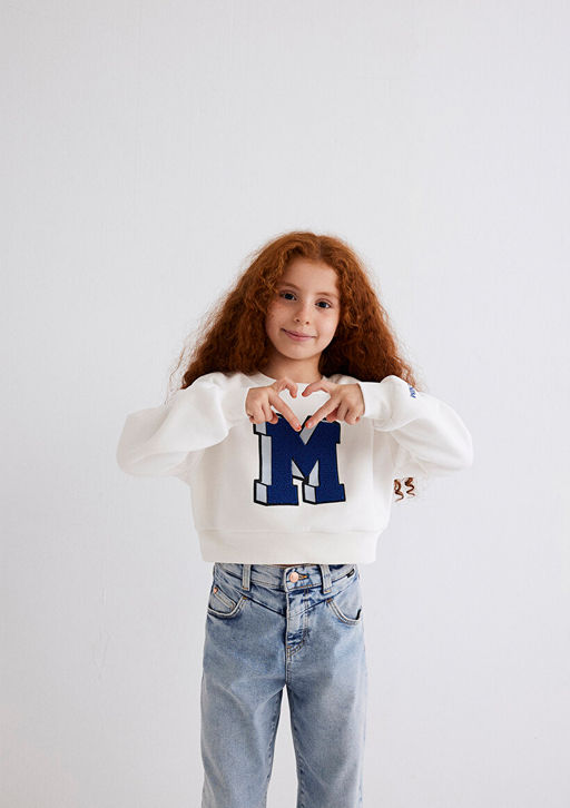 M Logo Bask?l? Beyaz Sweatshirt
