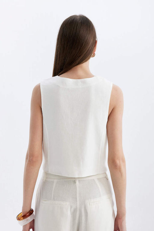 Белый жилет на шнуровке из смесового льна с v-образным вырезом - Defacto фото 7