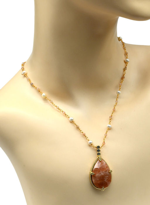 Бусы с подвеской Капля из лабрадора, 78см - Радуга камня фото 7