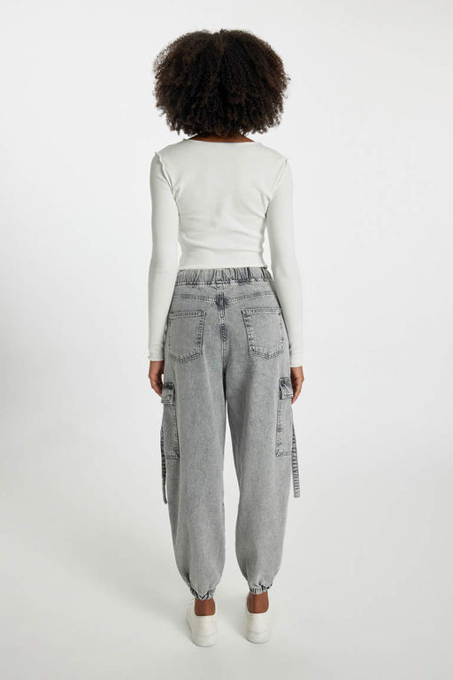 Джинсовые брюки с высокой талией и удобной посадкой, с гибкой талией и длинными штанинами - Defacto фото 8