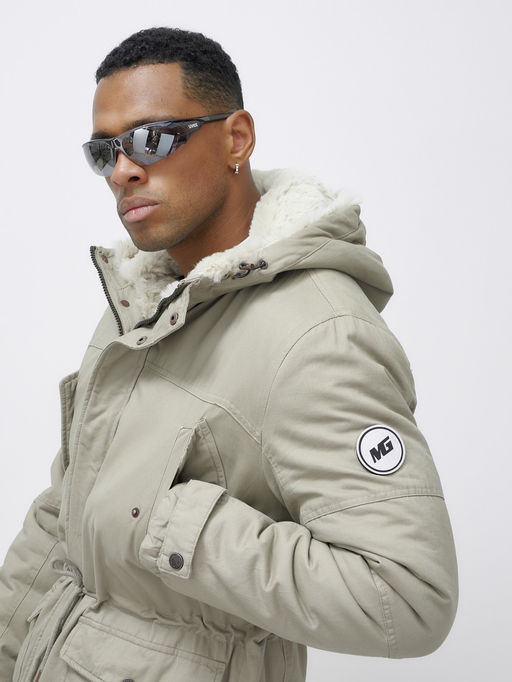 Парка мужская зимняя удлиненная с мехом бежевого цвета 2606B - Mtforce фото 10